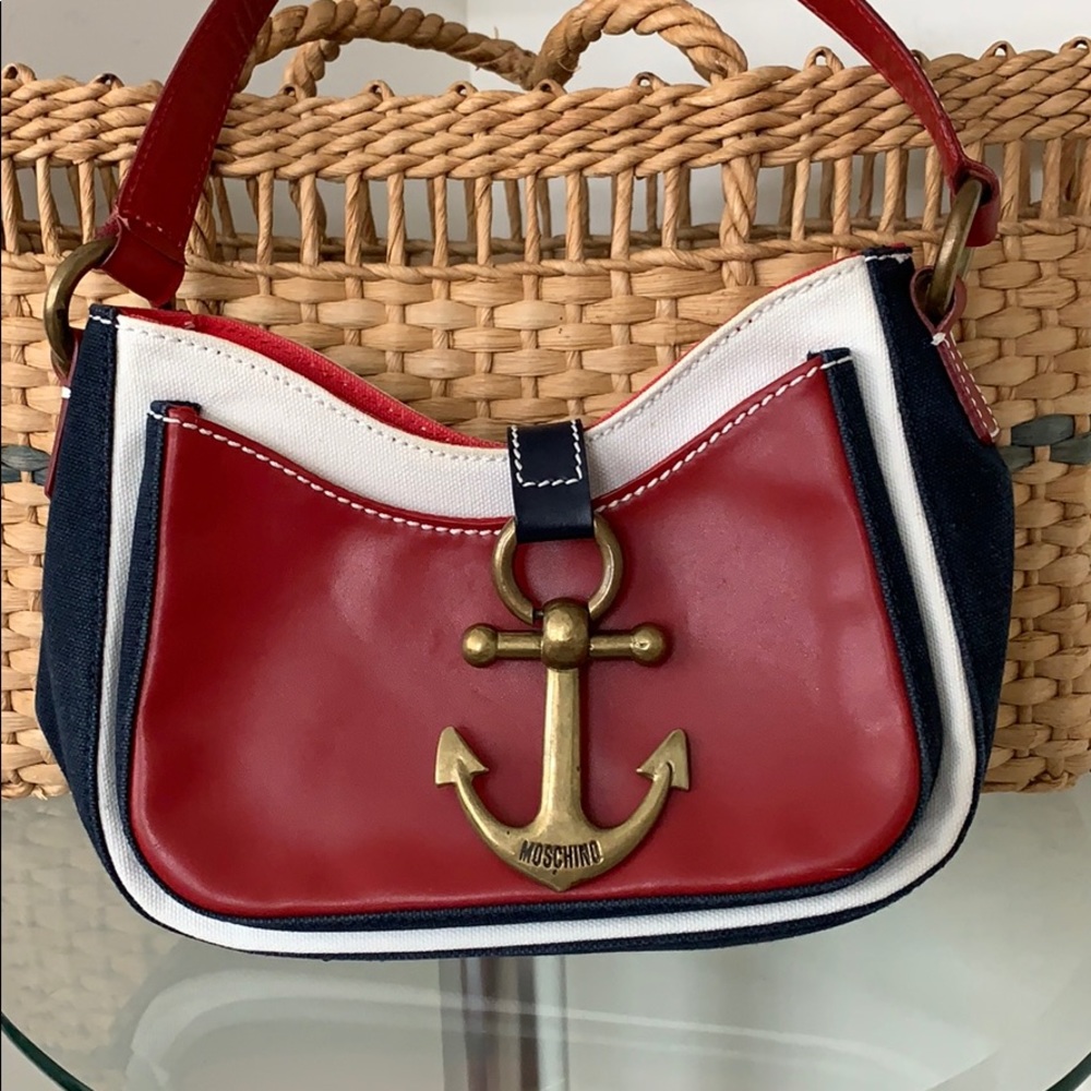 Moschino Vintage Nautical Leather/Canvas Handbag